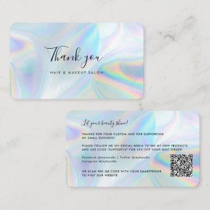 Holographic Beauty Salon QR Code Thank You Card