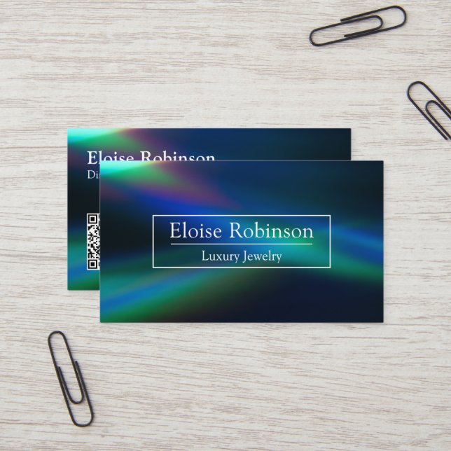 Holographic Black Blue Elegant Business Card (Front/Back In Situ)