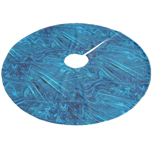 Holographic Blue Fractal FAUX Paua Abalone Shell  Fleece Tree Skirt (Angled)