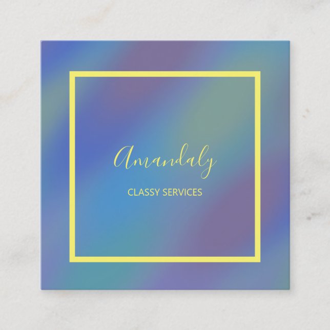 Holographic Blue Makeup ARTIST Influencer Square Business Card (Front)