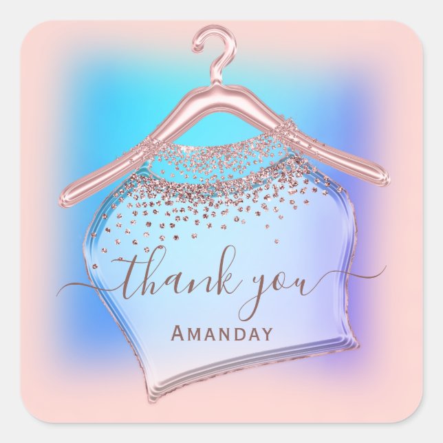 Holographic Blue Rose Cloth Hanger Logo Fashion Square Sticker (Front)