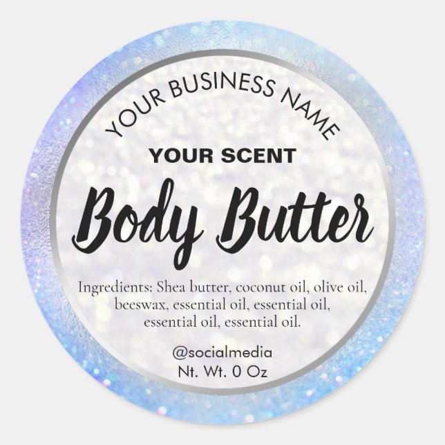 Holographic Blue Silver Body Butter Labels (Front)