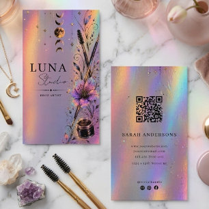 Holographic Brow Artist Luxury Iridescent QR Business Card