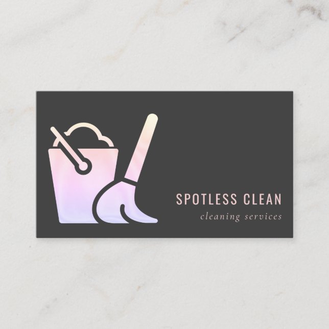 Holographic Bucket Broom Cleaner Cleaning Service Business Card (Front)