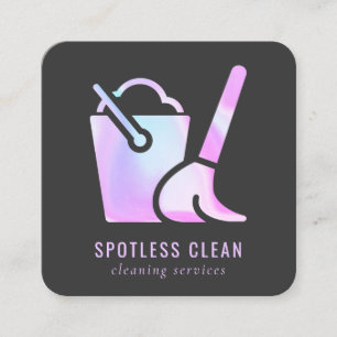 Holographic Bucket Broom Cleaner Cleaning Service Square Business Card