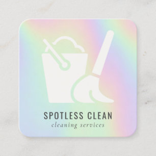Holographic Bucket Broom Cleaner Cleaning Service Square Business Card