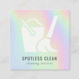 Holographic Bucket Broom Cleaner Cleaning Service Square Business Card