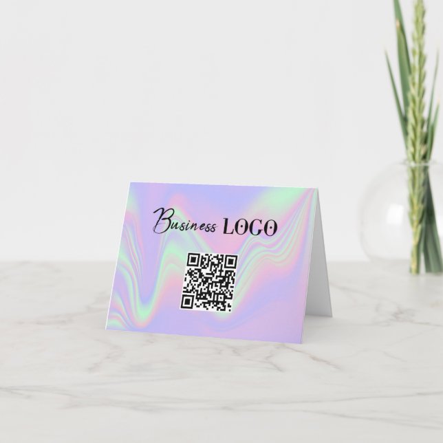 Holographic Business Logo Company QR Code Holiday Card (Front)