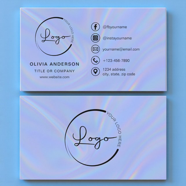 Holographic Business Logo Social Media Business Card (Creator Uploaded)