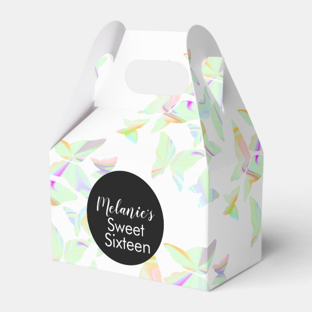 Holographic Butterflies Sweet Sixteen Party   Favo Favour Box (Front Side)