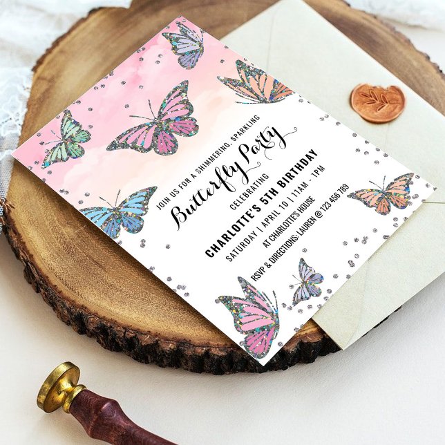 Holographic Butterfly Birthday Invitation (Creator Uploaded)
