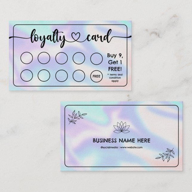 Holographic | Café Coffee Shop Salon Add Your Logo Loyalty Card (Front/Back)