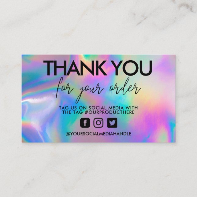 Holographic Calligraphy Thank You Business Card (Front)