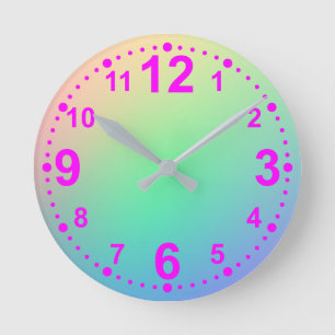 Holographic Clock Kids Pink Green Modern Trendy