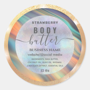 Holographic colourful script body butter label