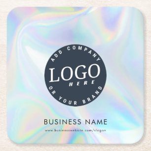 Holographic Company Logo Business Swag Square Paper Coaster