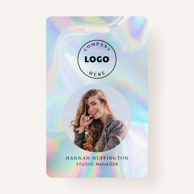 Holographic Company QR Code Logo Employee Photo ID ID Badge (Front)