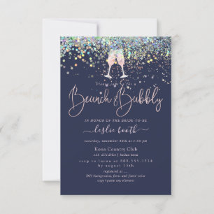 Holographic Confetti Brunch+Bubbly Pink Champagne Invitation