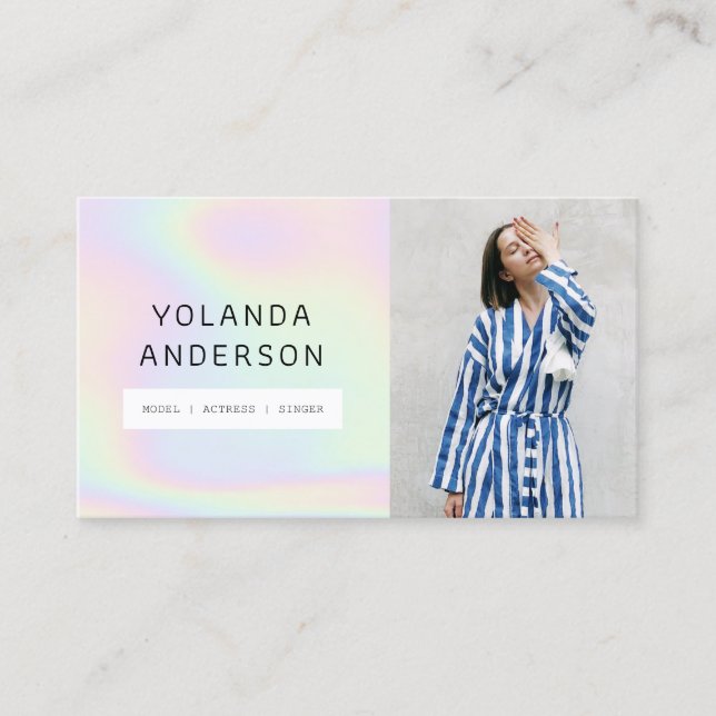 Holographic cool fashion stylist actor model photo business card (Front)