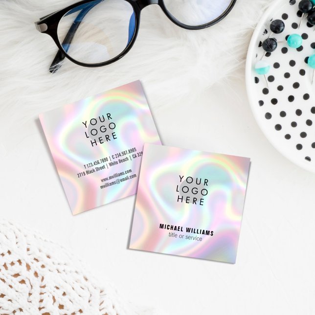 Holographic Cool Minimalist Modern Your Logo Square Business Card (Creator Uploaded)