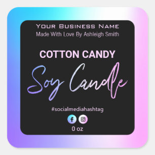 Holographic Cotton Candy Soy Candle Labels