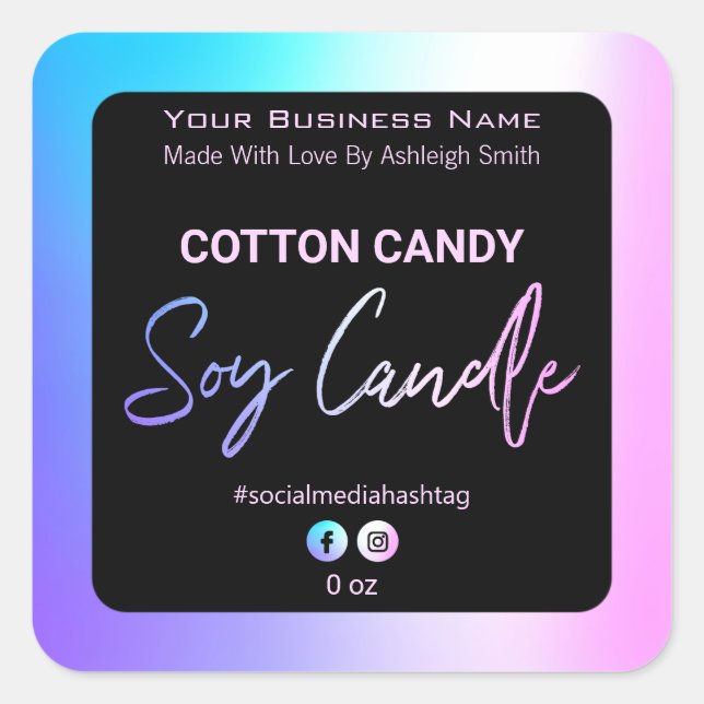 Holographic Cotton Candy Soy Candle Labels (Front)