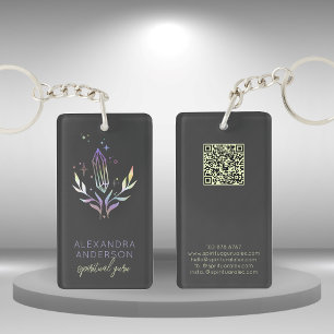 Holographic Crystal Gemstone QR Code Black Key Ring
