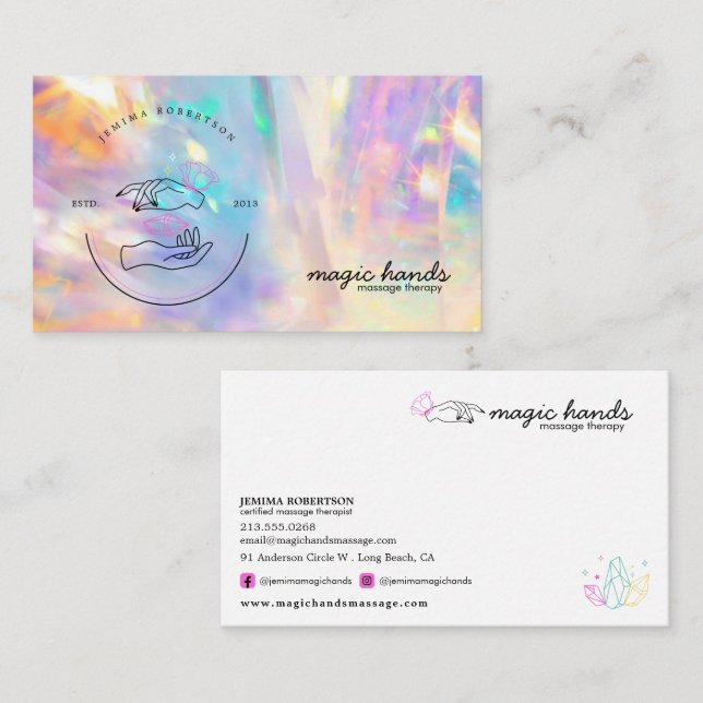 Holographic Crystal Massage Therapist Esoteric  Business Card (Front/Back)