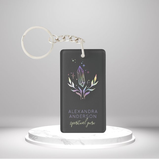 Holographic Crystals Mystic Spiritual Black Key Ring (Holographic Crystals Mystic Spiritual Black Keychain)