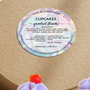 Holographic Cupcake Cottage Law Food label sticker