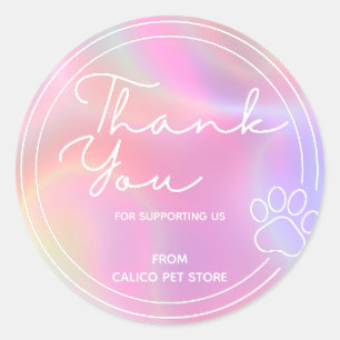 Holographic Custom Cute Paw Pet Store Business Classic Round Sticker