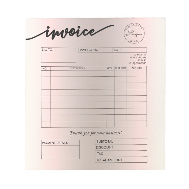 Holographic Custom Logo Bakery Invoice  Notepad (Front)
