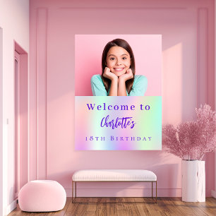 Holographic custom photo 18th birthday welcome poster