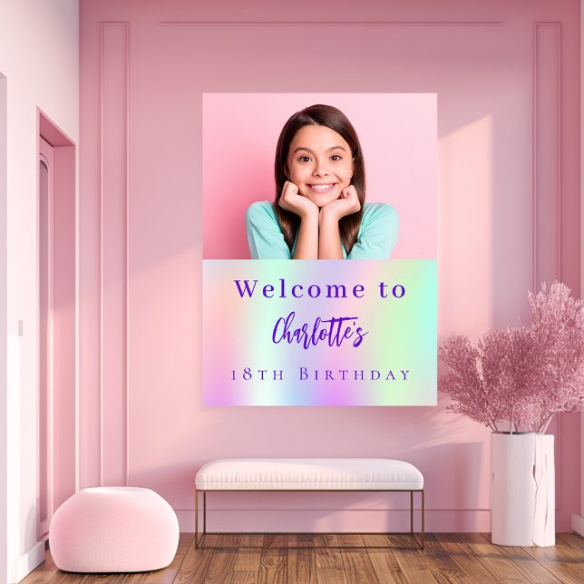 Holographic custom photo 18th birthday welcome poster (Creator Uploaded)