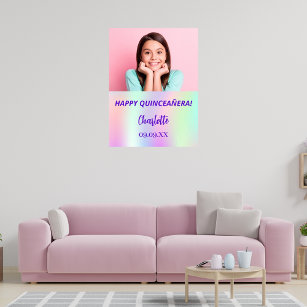 Holographic custom photo Quinceanera party welcome Poster