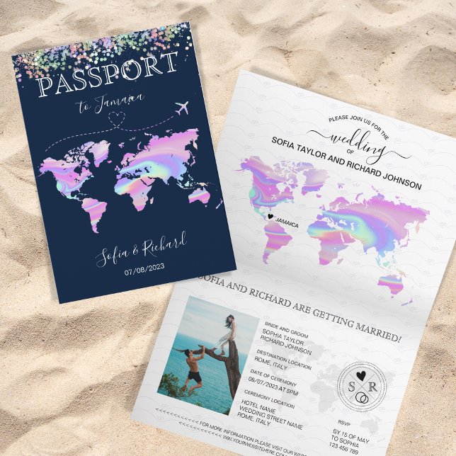 Holographic Destination Wedding Passport World Map Invitation (Creator Uploaded)