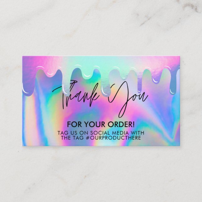 Holographic Drip Thank You Trendy Salon Business C Business Card (Front)