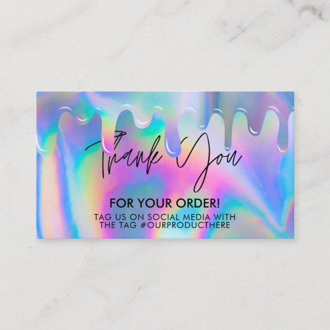 Holographic Drip Thank You Trendy Salon Business C Business Card (Front)
