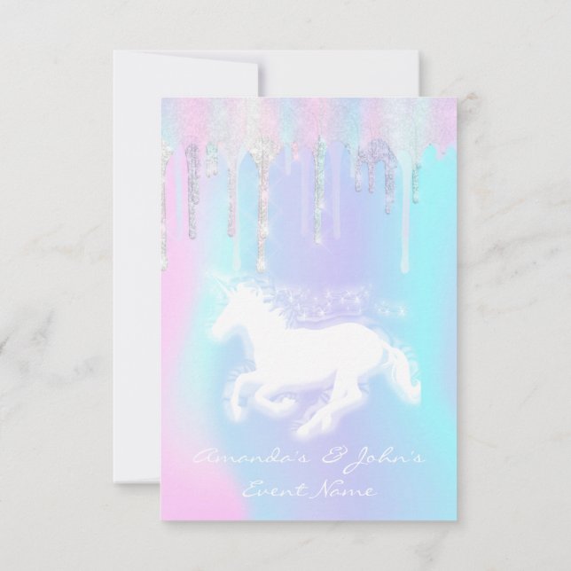 Holographic Drips Unicorn Party Sweet 16th Mermaid Invitation (Back)