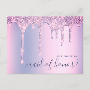 Holographic drips will you be my maid of honour invitation postcard
