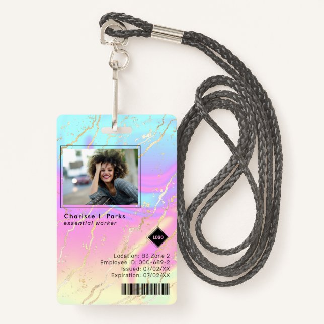 Holographic | Employee Photo ID Company Security ID Badge (Front with Lanyard)