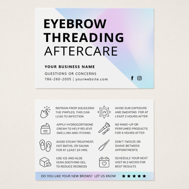 Holographic Eyebrow Threading Aftercare Card (Front & Back)