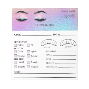 Holographic Eyelash Client Record Form Notepad