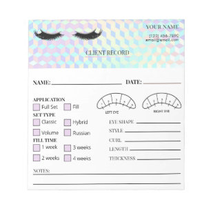 Holographic Eyelash Client Record Form Notepad