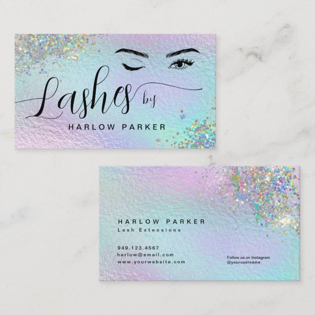 Holographic Faux Foil Sparkly Glitter Lashes Business Card (Front/Back)