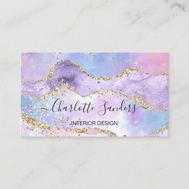 Holographic faux opal stone chic business card (Front)