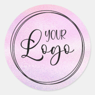Holographic Faux Pink Foil Logo Classic Round Sticker