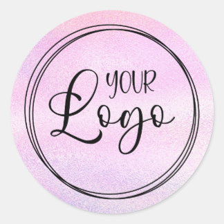 Holographic Faux Pink Foil Logo Classic Round Sticker