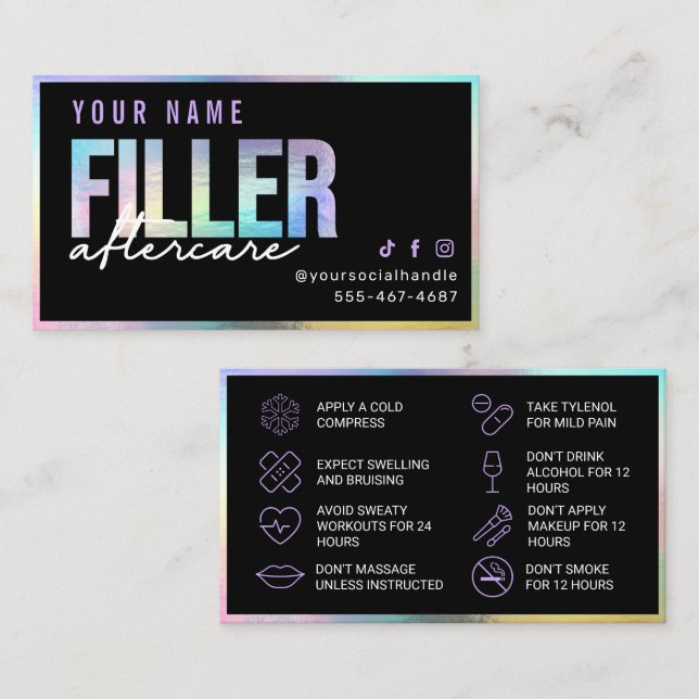 Holographic Filler Aftercare Card (Front/Back)