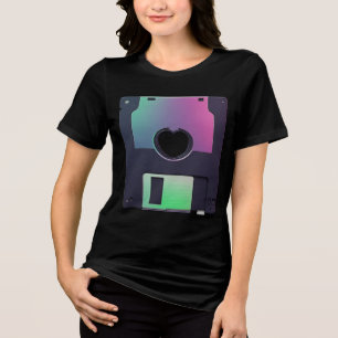 Holographic Floppy Disc Heart Graphic - Retro Y2K  Tri-Blend Shirt